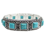 110247, WESTERN SQUARE TURQUOISE ACCENT FILIGREE STRETCH BRACELET