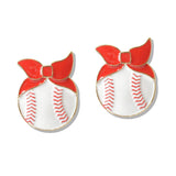 110265, GAME DAY BASEBALL AND BOW ENAMEL STUD EARRING