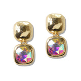 110267, HAMMERED ACCENT SQAURE CRYSTAL DROP EARRING