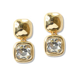110267, HAMMERED ACCENT SQAURE CRYSTAL DROP EARRING