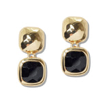 110267, HAMMERED ACCENT SQAURE CRYSTAL DROP EARRING