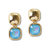 110267, HAMMERED ACCENT SQAURE CRYSTAL DROP EARRING