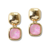 110267, HAMMERED ACCENT SQAURE CRYSTAL DROP EARRING
