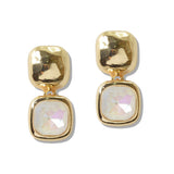 110267, HAMMERED ACCENT SQAURE CRYSTAL DROP EARRING
