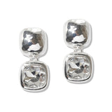 110267, HAMMERED ACCENT SQAURE CRYSTAL DROP EARRING