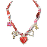 110276, RED HEART AND BOW CHARM SCARF NECKLACE WITH GOLD ACCENT