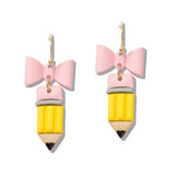 110284, TEACHER PENCIL AND PINK BOW POLYMER CLAY EARRING