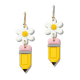 110285, TEACHER PENCIL AND DAISY FLOWER POLYMER CLAY EARRING