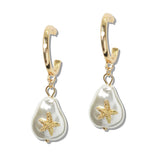 110287, STARFISH ACCENT FRESHWATER PEARL DANGLE HOOP EARRING