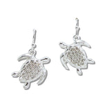 110324, OCEAN SEA TURTLE PAVE STONE DANGLE EARRING