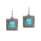 110327, WESTERN FILIGREE ACCENT SQUARE TURQUOISE DANGLE EARRING