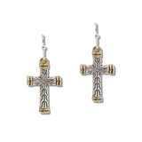 110329, TWO TONE VINTAGE CROSS DANGLE EARRING