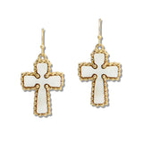 110330, MOTHER OF PEARL CROSS DANGLE EARRING
