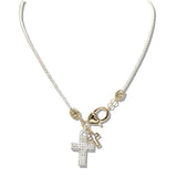 110334, PAVE AND MOTHER OF PEARL CROSS CHARM PENDANT NECKLACE