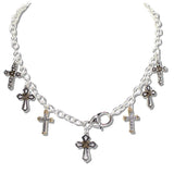 110335, ANTIQUE MULTI CROSS CHARM NECKLACE