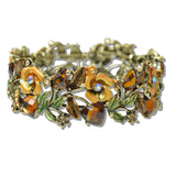 110344, ANTIQUE GOLD VINTAGE INSPIRED RHINESTONE ENAMEL FLOWER BRACELET