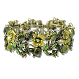 110344, ANTIQUE GOLD VINTAGE INSPIRED RHINESTONE ENAMEL FLOWER BRACELET