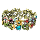 110344, ANTIQUE GOLD VINTAGE INSPIRED RHINESTONE ENAMEL FLOWER BRACELET