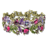 110344, ANTIQUE GOLD VINTAGE INSPIRED RHINESTONE ENAMEL FLOWER BRACELET