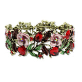 110344, ANTIQUE GOLD VINTAGE INSPIRED RHINESTONE ENAMEL FLOWER BRACELET
