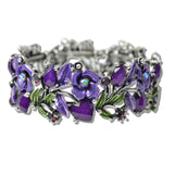110344, ANTIQUE SILVER VINTAGE INSPIRED RHINESTONE ENAMEL FLOWER BRACELET
