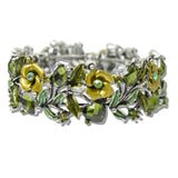 110344, ANTIQUE SILVER VINTAGE INSPIRED RHINESTONE ENAMEL FLOWER BRACELET