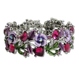 110344, ANTIQUE SILVER VINTAGE INSPIRED RHINESTONE ENAMEL FLOWER BRACELET