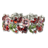 110344, ANTIQUE SILVER VINTAGE INSPIRED RHINESTONE ENAMEL FLOWER BRACELET