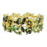 110344, GOLD VINTAGE INSPIRED RHINESTONE ENAMEL FLOWER BRACELET