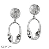 110358, HAMMERED GEOMETRIC METAL DANGLE CLIP ON EARRING