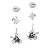 110372, OCEAN SEASHELL AND SEA TURTLE STUD EARRING SET