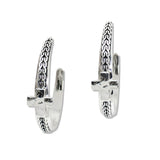 110376, CROSS TEXTURED CHAIN ACCENT HOOP EARRING