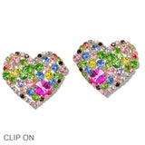 110382, RHINESTONE HEART CLIP ON EARRING