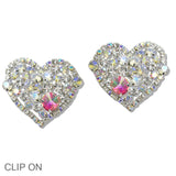 110382, RHINESTONE HEART CLIP ON EARRING