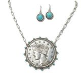 110383, WESTERN STYLE TURQUOISE COIN NECKLACE