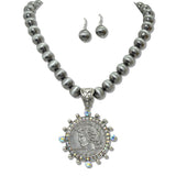 110384, WESTERN COIN INSPIRED BOLD NAVAJO BEADED NECKLACE