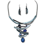 110394, HEMATITE BASED OVAL CELLULOID ACETATE RHINESTONE ACCENT STATMENT NECKLACE