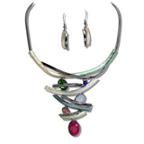 110394, HEMATITE BASED OVAL CELLULOID ACETATE RHINESTONE ACCENT STATMENT NECKLACE