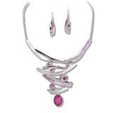 110394, SILVER BASED OVAL CELLULOID ACETATE RHINESTONE ACCENT STATMENT NECKLACE