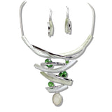 110394, SILVER BASED OVAL CELLULOID ACETATE RHINESTONE ACCENT STATMENT NECKLACE