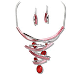 110394, SILVER BASED OVAL CELLULOID ACETATE RHINESTONE ACCENT STATMENT NECKLACE