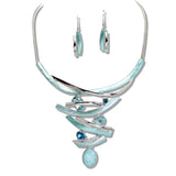 110394, SILVER BASED OVAL CELLULOID ACETATE RHINESTONE ACCENT STATMENT NECKLACE