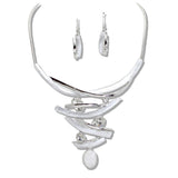 110394, SILVER BASED OVAL CELLULOID ACETATE RHINESTONE ACCENT STATMENT NECKLACE