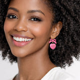 110395, VALENTINE ENAMEL BOW AND HEART DANGLE EARRING