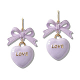110395, VALENTINE ENAMEL BOW AND HEART DANGLE EARRING