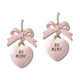 110395, VALENTINE ENAMEL BOW AND HEART DANGLE EARRING