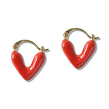 110399, ENAMEL V SHAPE HEART HUGGIE HOOPS EARRINGS
