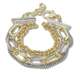 110408, 14K GOLD PLATED TWO TONE MULTI CHAIN STATEMENT BRACELET