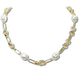 110410, 14K GOLD PLATED BAROQUE PEARL STATION NECKLACE