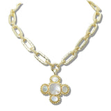 110411, 14K GOLD PLATED MOTHER OF PEARL CLOVER NECKLACE